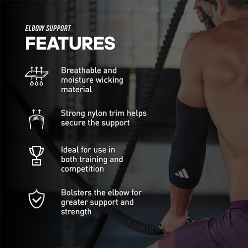 adidas Elbow Support Sleeve - Seamless and Smooth Elbow Support for Training, Competitions, and General Fitness - Ergonomic Design, Nylon Trim - Durable & Breathable - Black (Red Logo), Small - size: Small, style: adidas Elbow Support