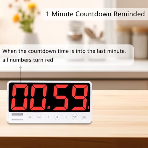 Digital Kitchen Timer with 7.1” Extra Large Display, Rechargeable Magnetic LED Countdown/Up Memory Timer with 6 Alarms & 4 Volume Levels for Cooking, Classroom, Office, Home Gym (White) - color: White