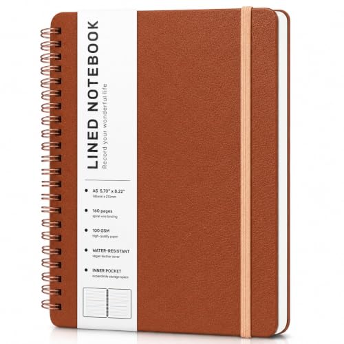 ABERLLS Lined Spiral Journal Notebook with 160 Pages, 8×5.7in, A5 Spiral Notebook, Journaling Notebooks for Work, School, Women, Men, College Ruled Spiral Notebook, Hardcover Leather Journals, Brown - color: Brown, size: A5
