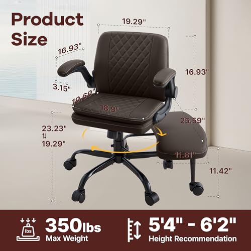 AreShark Cross Legged Office Chair,ADHD Criss Cross Desk Chair with Wheels & Stretchable Rotating Footrest,Height Adjustable Wide Yoga Kneeling Meditation Chair with Flip-up Armrests Back Support - color: Brown