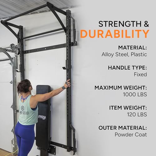 PRx Performance Murphy Foldable Squat Rack with Space-Saving Pull-Up Bar - Wall-Mounted Gym Equipment, Includes J-Cups for Barbell, Ideal for Strength Training, Bench Press and Leg Squats - color: Straight Pull-Up Bar