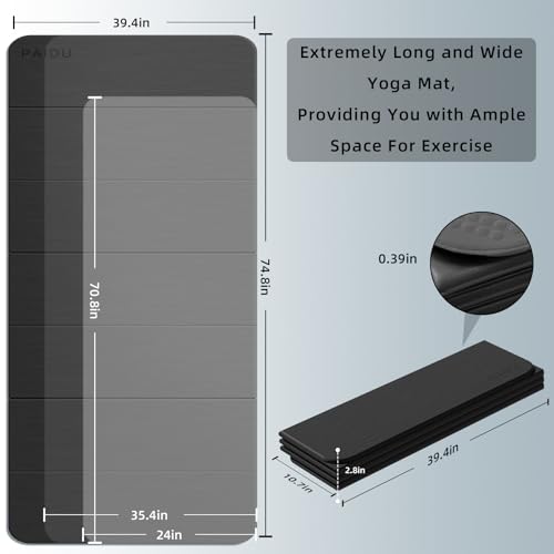 PAIDU Foldable Yoga Mat (10MM) 75‘’x40‘“ Quick Fold，Easy Storage | TPE Non-Slip Design, Ea Extra Long/Wide for Indoor Yoga, Pilates and Outdoor Travel Workouts - color: Black