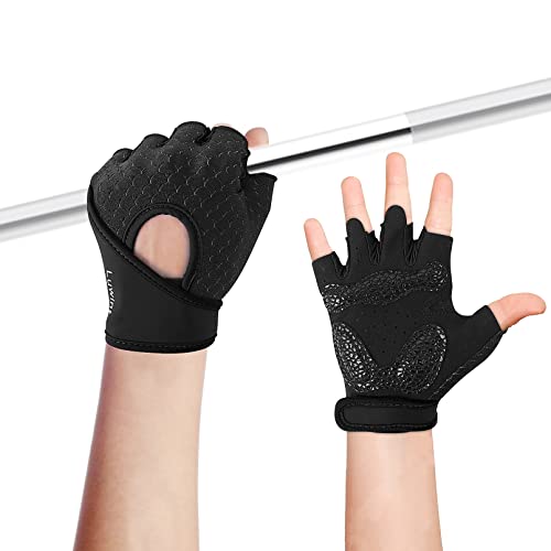 Luwint Kids Workout Gloves, Ventilated Grip Exercise Gloves for Boys and Girls Weightlifting Hanging Gym, Children 3-12 Years - color: Black, size: Small