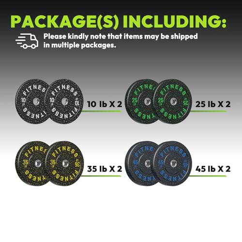HANDBODE 2-Inch Weight Plates High Bounce, Olympic Bumper Plate Set 45/100/160/190/260/300lb, Colored Weight Plates Set for Home Gym, Barbell Weights Rubber Strength Training Plate for Weight Lifting - size: 230 lb Set (Pair of 10, 25, 35, 45 lb), style: