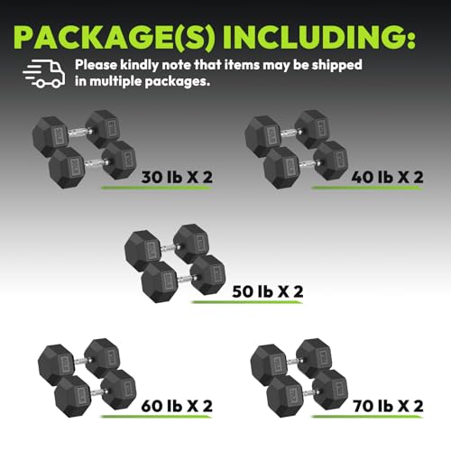 Hex Dumbbell Sets, 90-640 lb Rubber Encased Exercise & Fitness Dumbbells Set, Hand Weight for Strength Training, Weight Dumbbells - size: 500 lb Set (Pair of 30, 40, 50, 60, 70 lb)