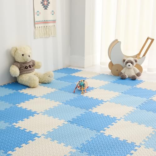 Foam Play Mat for Baby, 0.4 Inch Thick Foam Interlocking Floor Mats, Soft Non-Toxic Baby Playmat, Solid Colored Puzzle Play Mat Kids Floor Mats for Toddler, 16 Tiles(White/Light Blue/Blue) - color: White/Light Blue/Blue, size: 16 Pcs/47.2*47.2