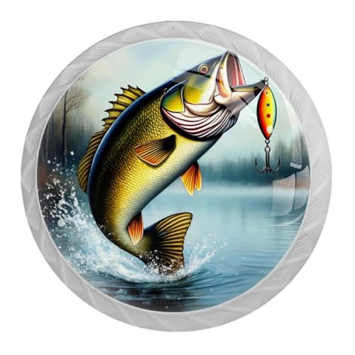 4 Pack White Cabinet Knobs, Bass Fish Drawer Handles for Cabinets, Dresser, Cupboard, Bathroom, Bedroom, Kitchen Hardware Closet Door Knob - color: Bass Fish