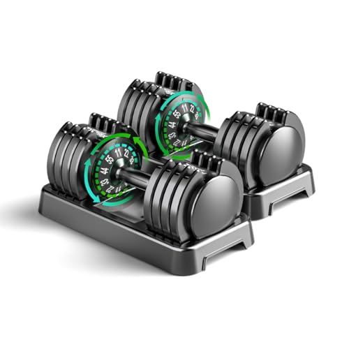 25/55lb Pair Adjustable Dumbbell Set, Adjustable Dumbbells Set of 2, 5 in 1/10 in 1 Free Weights Dumbbells Set with Anti-Slip Texture Handle, Weight Set For Home Gym Suit both Men and Women - color: Black 55LBS Pair