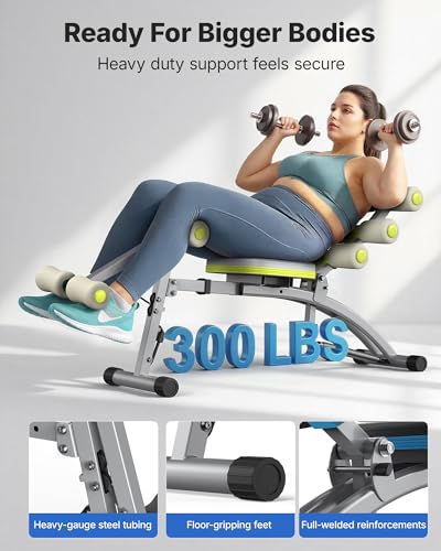 MERACH Ab Machine, Adjustable Ab Trainer, Sit Up Exercise Equipment 330LBS | Multi-Functional Adjustable Ab Workout Bench, Home Gym Equipment, Automatic Rebound, Core Ab Training - color: Gray Green