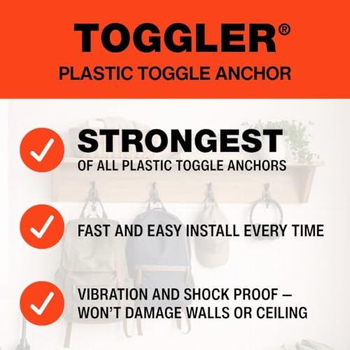 TOGGLER Toggle TA Hollow Door Anchors, Polypropylene Heavy Duty, Fits #8–#12 Screws, 1/8"–1/4" Grip Range, 124 lbs Grip in 1/4" Plywood, Made in USA (Pack of 100 Screws not Included) - size: 100 Pack w/o Screws