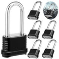 6 Pack Heavy Duty Combination Lock Weatherproof, 4 Digit Combination Padlock Outdoor, Resettable Brass Combination Locks for Gate Locker Shed Garage Fence Gym Storage Unit(Black, Long Shackle) - color: Black, Long Shackle