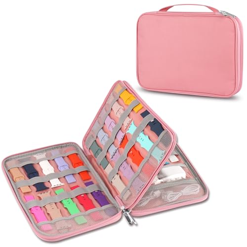 Watch Band Case, Watch Band Storage Organizer Compatible with 35 Watch Bands and Accessories, Watch Straps Carrying Case, Watch Band Holder Fit for Most Sizes of Watch Straps, Pink - color: Pink