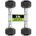 HANDBODE Hex Dumbbell Set of 2, Rubber Encased Fixed Dumbbells, 2.5-65 lb | Non-Slip Comfortable Handles, Hand Weights for Strength Training, Ideal for Home Gym Workouts - size: 3 lb, Pair, style: Chrome Handle