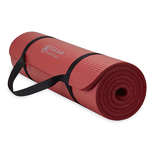 Gaiam Thick Yoga Mat, Exercise & Fitness Mat with Easy-Cinch Carrying Strap | Non-Slip NBR Foam | Joint Cushioning | Yoga, Pilates, Fitness & Floor Workouts | 72"L x 24"W - color: Red