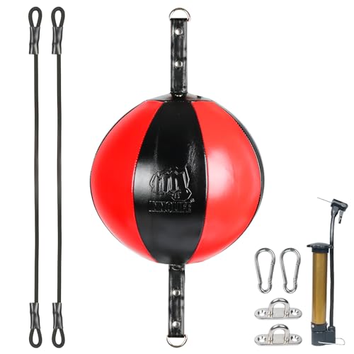 InnoLife Double End Punching Ball Striking Punching Bag Kit, Speed Striking Reflex Kit with Bungee Cords Perfect for Reaction, Agility, and Hand Eye Coordination Training - color: Black & Red