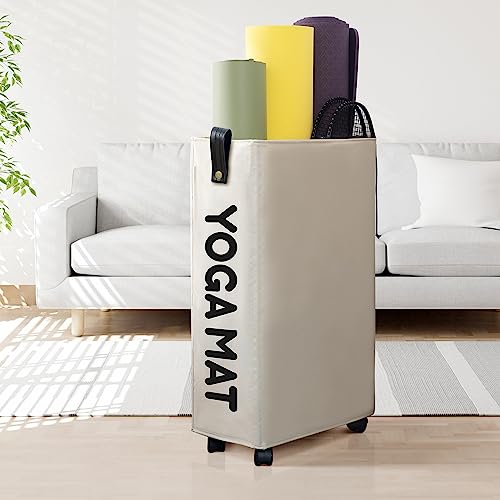 Caroeas Yoga Mat Storage Rack, Yoga Mat Holder Accessories, Home Gym Equipment Storage Yoga Mats, Women Men Workout Equipment Organization with Wheels - color: White/22'', size: 22'' Large