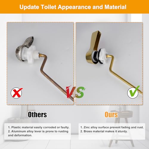 Hibbent Universal Metal Side Mount Toilet Handle Replacement Kit, Brass Toilet Flush Tank Lever with Stainless Steel Flapper Chains for Most Toilets, Shiny Gold - color: Polished Brass, style: Side Mount
