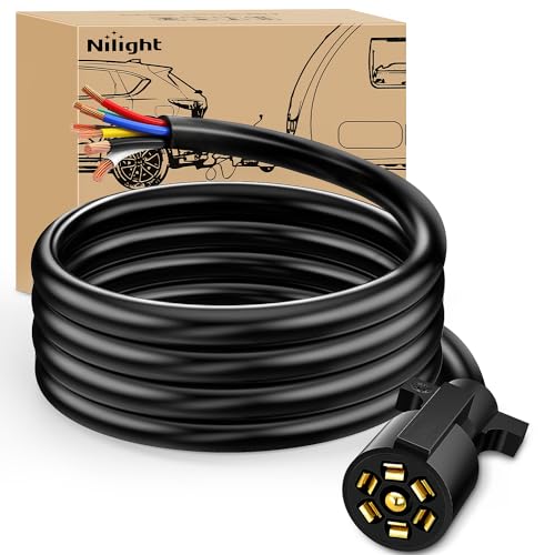 Nilight 50049R 7Way 8 Feet Heavy Duty 7 Way Plug Inline Trailer Cord for Truck Camper Blade Molded RV Cable Wire Weatherproof & Corrosion Resistant-8FT,2 Years Warranty - color: RV Standard Trailer Cord 8FTw/Plug