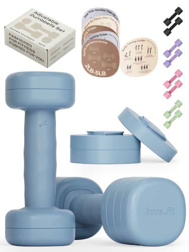 Adjustable Dumbbell Set｜2LB 3LB 4LB 5LB Light Hand Weights for Women｜One-Twist Weight Adjustment｜Non-Slip Curved Grip Handle｜Free Weights for Home Gym, Rehab, Pilates, Yoga, Strength Training - color: Ocean Blue
