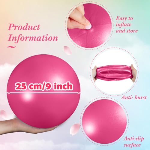 4 Pcs Small Exercise Pilates Ball Bulk 9 Inch Mini Yoga Balls Anti Burst and Slip for Stability, Fitness, Physical Therapy, Stretching & Core Workout at Home Gym Office Class - color: Solid Pink
