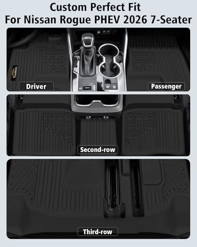 Floor Mats Custom Fit for Nissan Rogue PHEV 2026 7-Seater, All Weather TPE Cargo Liner with Backrest Protector, Full Set Trunk Mat for Rogue PHEV Accessories, Black - size: For Nissan Rogue PHEV 2026 7-Seater