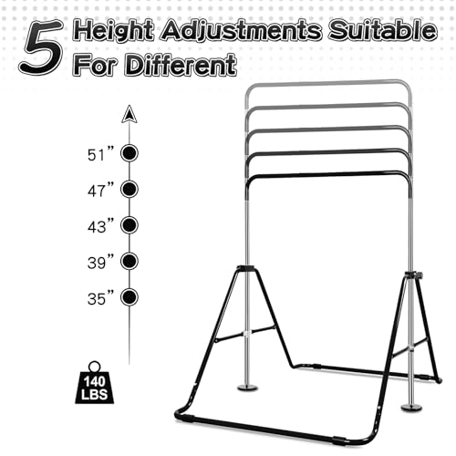 Expandable Gymnastics Bars with Ring, Adjustable Height Gymnastic Horizontal Bars, Gym Junior Training Bar Children Folding Training Monkey Bars for Kids - color: Black