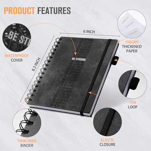 Workout Journal for Men & Women, Workout Planner with Monthly Calendar, ( 8.3" x 6") Grayish-black Texture Hardcover Workout Log Book Track Training, Diet, Progress, Achieve Wellness Goals, Perfect for Fitness Enthusiast - color: Gray