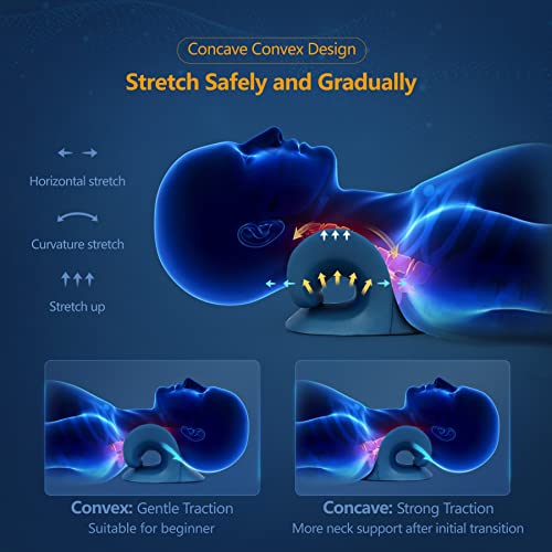 Neck Stretcher for Neck Pain Relief, Heated Cervical Traction Device Pillow with Graphene Heating Pad, Neck and Shoulder Relaxer for TMJ Pain Relief and Cervical Spine Alignment (Dark Blue) - color: Dark Blue