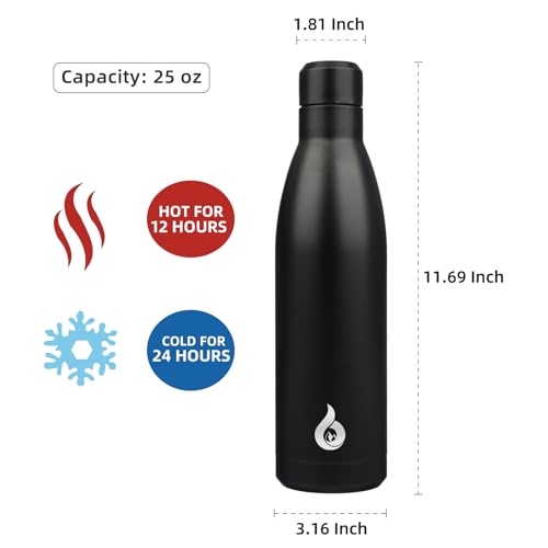 BJPKPK 25oz Insulated Stainless Steel Water Bottles Reusable Metal Travel Sports Water Bottle Keep Cold and Hot,Midnight Black - color: Midnight Black, size: 25 Ounces