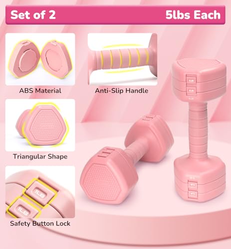 Adjustable Dumbbell Set of 2, 10LB 20LB 30LB Weight Set | Hand Weights for Women Men, Dumbbells for Home Gym Outdoor Exercise & Muscle Toning Weight Loss Rehab Strength Training - color: Pink, style: 10 lb, Pair-Rubber Handle
