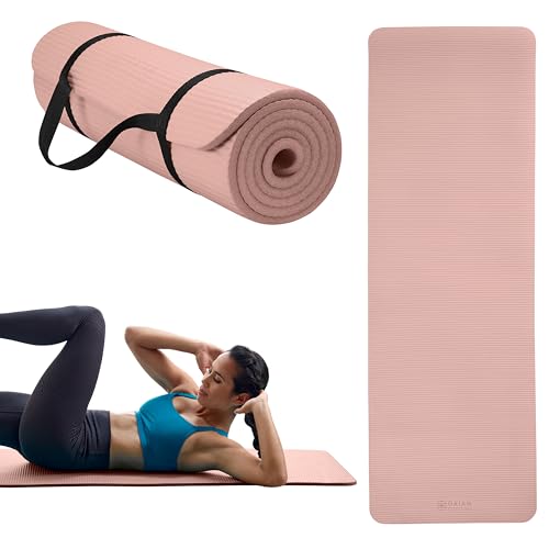Gaiam Thick Yoga Mat, Exercise & Fitness Mat with Easy-Cinch Carrying Strap | Non-Slip NBR Foam | Joint Cushioning | Yoga, Pilates, Fitness & Floor Workouts | 72"L x 24"W - color: French Rose