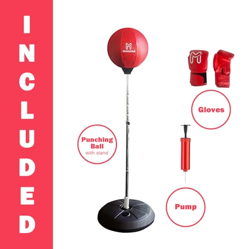 Punching Bag with Stand for Adults & Teens - Heavy Punching Bag, Boxing Bag & Boxing Equipment Set with Reflex Bag, Speed Bag & Gloves - Adjustable Height for MMA, Kickboxing & Cardio Training