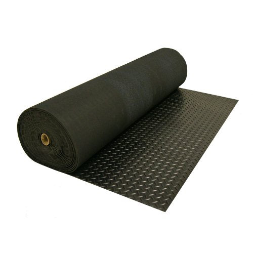 Rubber-Cal Diamond-Plate Rubber Flooring Roll - 3 mm x 4 ft x 3 ft Roll - Black - size: 36"L x 48"W x 0.1"Th