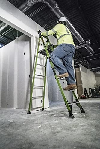 Little Giant Ladders, MightyLite 2.0, 8' Stepladder with Ground Cue, Fiberglass, Type IAA, 375 lbs Weight Rating, (15408-001), Green - size: 8 Ft.