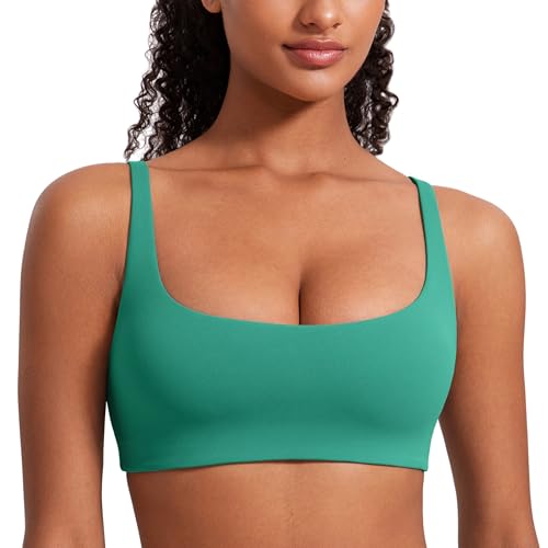CRZ YOGA Butterluxe Square Neck Sports Bras | Light Support, Removable Pads, Yoga, Extremely Soft, Low Coverage, Adjustable Spaghetti Straps, for Women - color: Cascadia Green, size: X-Small