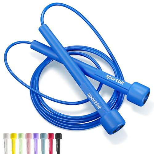 SPORTBIT Adjustable Jump Rope for Fitness and Exercise | Fitness and Exercise, Cardio, Boxing, and Weight Loss, Speed Rope, Men & Women - color: Blue