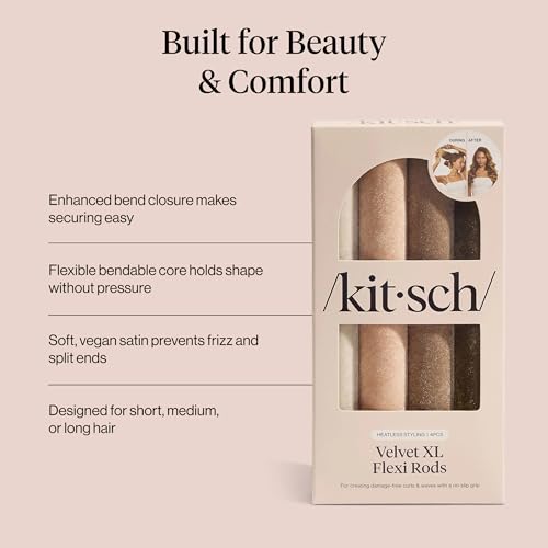 Kitsch Velvet Jumbo Flexi Rods, Heatless Curling Rods - No Heat Curls Overnight, Comfortable Hair Curlers to Sleep In for Frizz-Free and No Heat Damage Styling - 4pcs, Eucalyptus - color: Eucalyptus, size: 1 Count (Pack of 4)