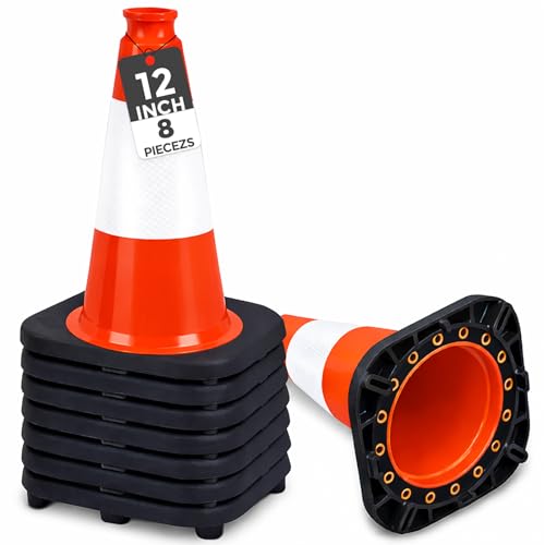 BESEA 12" inch Traffic Cones Soccer Training Cones Sport Cones Road Parking Cone with 4" Highly Reflective Collar(8 Pack) - size: 12 inch