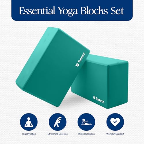 Tumaz Non-Slip Yoga Blocks，High-Density EVA Foam 2 Pack for Yoga & Pilates | High-Density Support | Lightweight | EVA Foam | Non-Slip Stability | Free Yoga E-Book - color: green-2ps