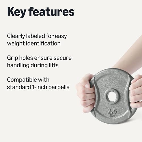 Amazon Basics 1-Inch Grip Weight Plates, Cast Iron, Strength Training, Home Gym - size: 2.5 lb, 4pc, 1"
