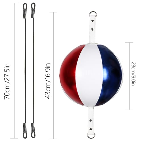 InnoLife Double End Punching Ball Striking Punching Bag Kit, Speed Striking Reflex Kit with Bungee Cords Perfect for Reaction, Agility, and Hand Eye Coordination Training - color: Blue & White & Red