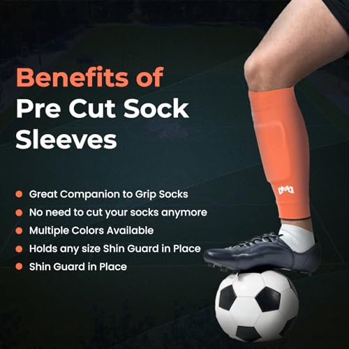 MediCaptain Pre Cut Soccer Sock Sleeves, Companion for Soccer Grip Socks, Securely Holds Shin Guards, Compression Leg Warmer - color: Orange