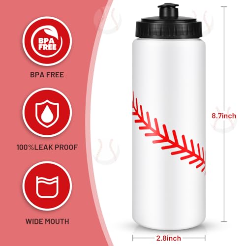 Baseball Party Favors, 12 Pack Baseball Water Bottles with 300 PCS Stickers, 20 oz Sports Squeeze Bottle, BPA-Free Reusable Water Bottles Bulk for Boys, Gifts For Team - style: 1# 12 Pack-Baseball