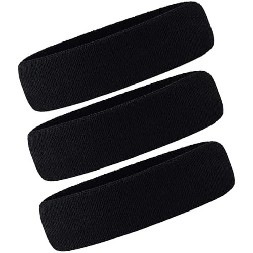 3 Pack Men & Women Sports Sweatbands Headbands - color: Black