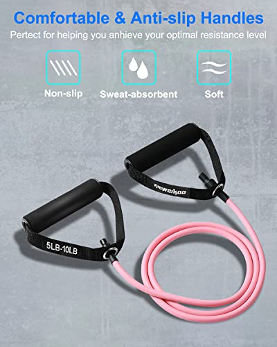 Resistance Exercise Band with Handles, Workout Band Weight Band for Physical Therapy,Strength Training Home Gym Fitness,with Door Anchor & Storage Bag. - color: Pink (5lb-10lb)