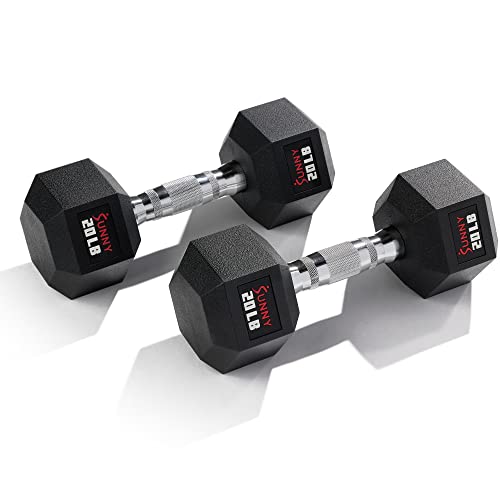 Sunny Health & Fitness Hex Style Dumbbell 5 LBS TO 50 LBS Chrome Handles, Hand Weight for Strength Training, Home Gym, Exercise, Workout Equipment Multiple Size Options - style: 9.1 KG / 20 LBS (Pair)