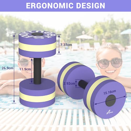 Sportneer Water Weights Aquatic Exercise Dumbbells Water Dumbbell Aerobics Workouts Set of 2 EVA Foam Pool Weights Dumbbells Set Aqua Fitness Barbells Equipment for Water Aerobics Weight Loss - color: Striped Purple
