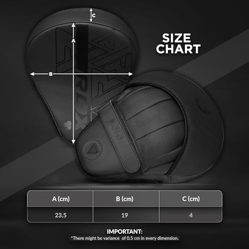 RDX Boxing Pads and Bag Gloves Set, Maya Hide Leather Kara Hook and Jab Training Pads, Curved Focus Mitts for MMA, Muay Thai, Kickboxing Coaching, Martial Arts, Punching Hand Target Strike Shield - color: BLACK