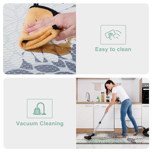 Anti Fatigue Kitchen Mats,Non Slip Boho Dahlia Kitchen Rugs Sets 2 Piece,Waterproof Farmhouse Kitchen Mat for Floor,Cushioned Standing Mat for Office,Laundry,Sink,Desk,Mutil-Cyan - color: Bluish Blue, size: 17.3" x 59 "+ 17.3" x 29 "--0.47 inches