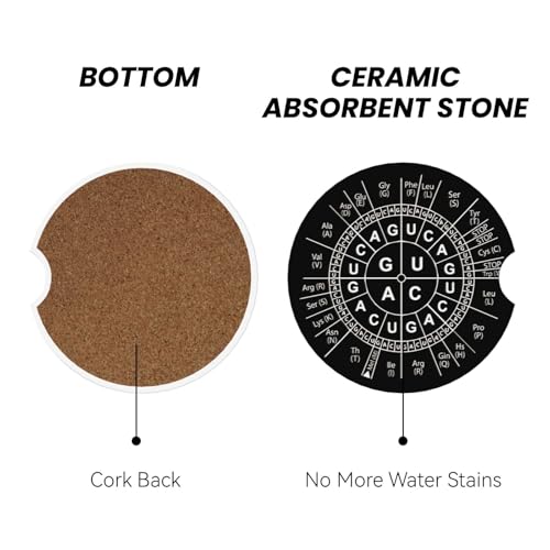 Biology Genetic Code Science Car Coasters for Cup Holders, 2 Pack Absorbent Ceramic Drink Cup Coaster for Women Men, Auto Interior Accessories - color: T17